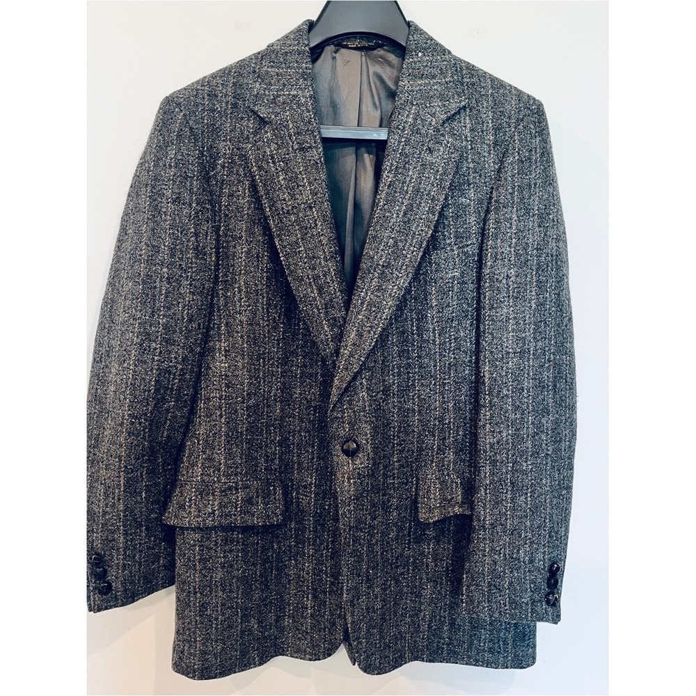 Adams Row Vintage Pinstripe Blazer Wool Grey Large Made in USA Tweed Jacket